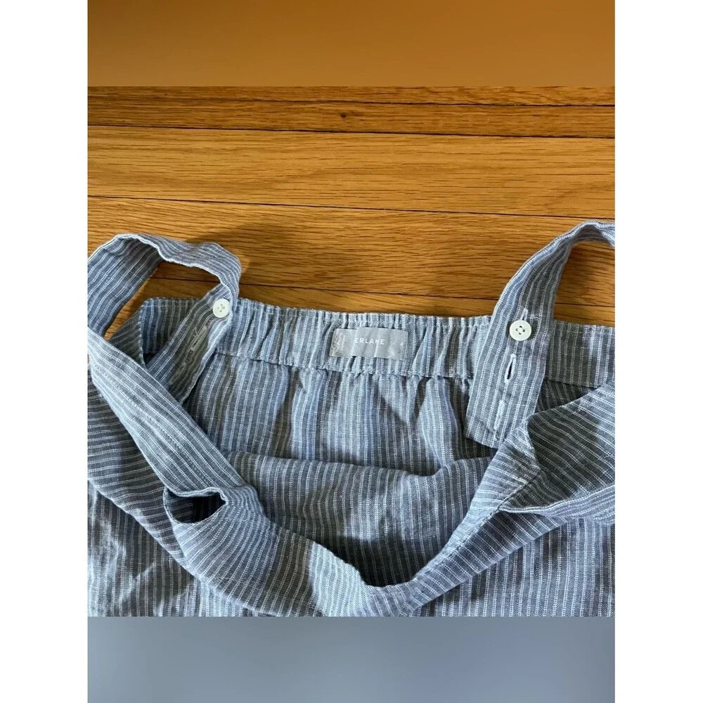 Everlane Grey Linen Pinstripe Wide Leg Crop One Piece Jumpsuit Romper 4